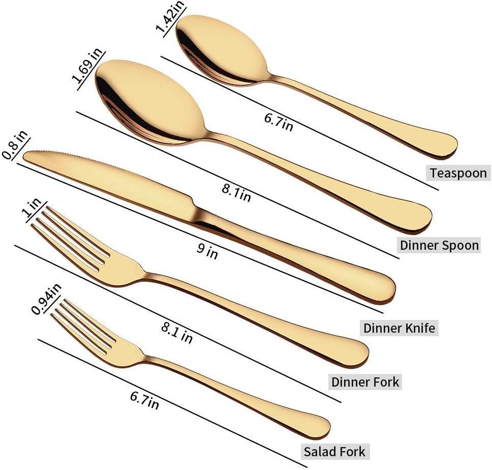 Aisoso Gold Silverware Set, 20-Piece Flatware Set Stainless Steel Cutlery Kitchen Utensil Set Tableware Service for 4 - Image 3