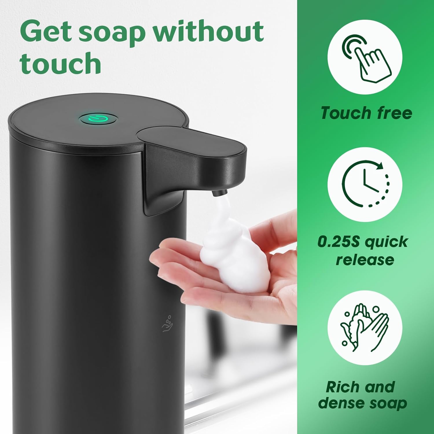 Automatic Hand Soap Dispenser Touchless: Foaming Soap Dispenser Stainless Steel - Free Touch Electric Soap Dispenser Rechargeable with Sensor for Bathroom, Commercial (Black) - Image 3