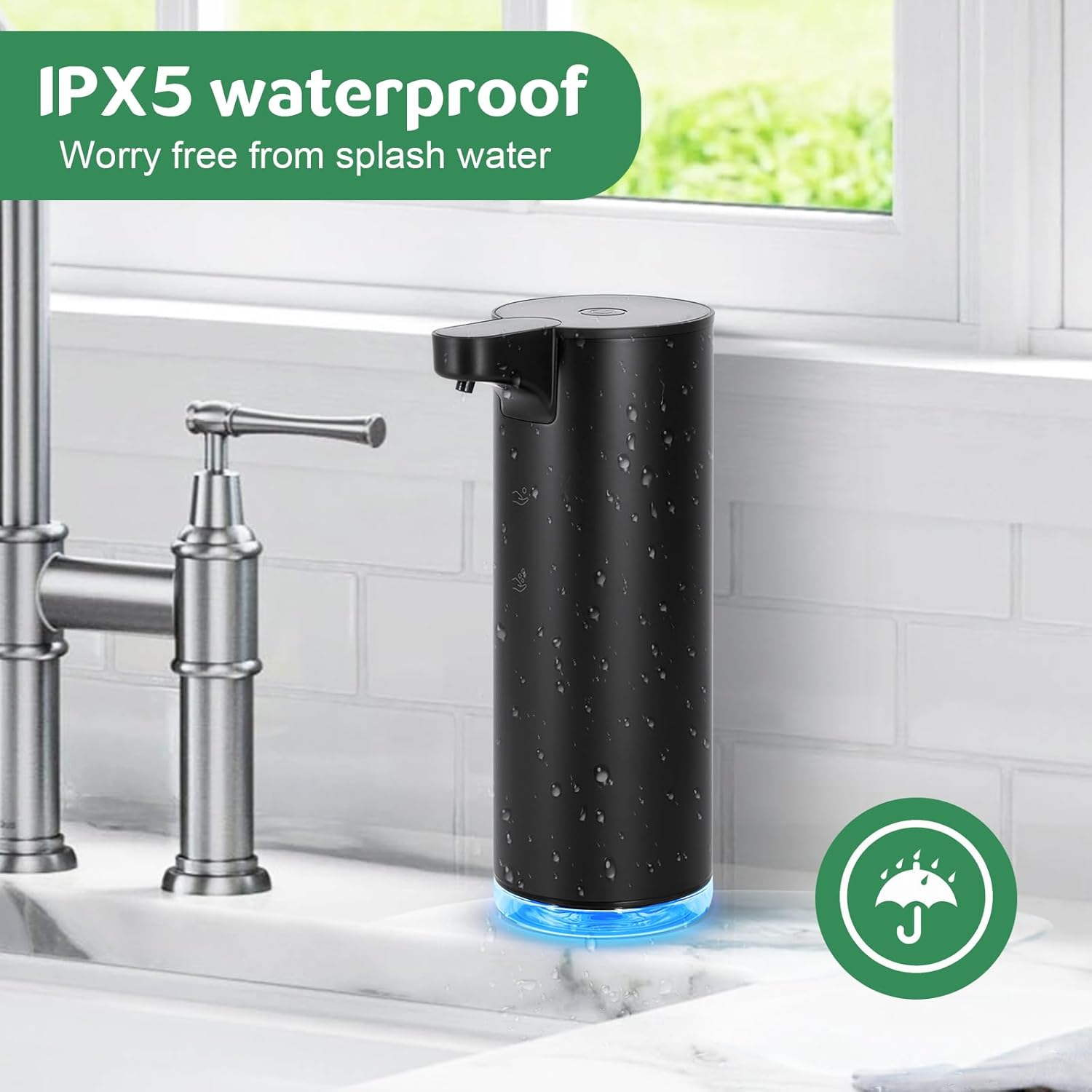 Automatic Hand Soap Dispenser Touchless: Foaming Soap Dispenser Stainless Steel - Free Touch Electric Soap Dispenser Rechargeable with Sensor for Bathroom, Commercial (Black) - Image 6