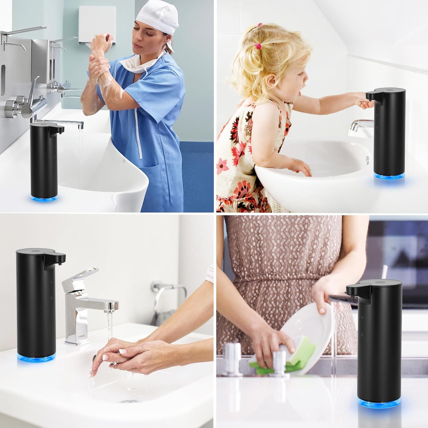 Automatic Hand Soap Dispenser Touchless: Foaming Soap Dispenser Stainless Steel - Free Touch Electric Soap Dispenser Rechargeable with Sensor for Bathroom, Commercial (Black) - Image 7