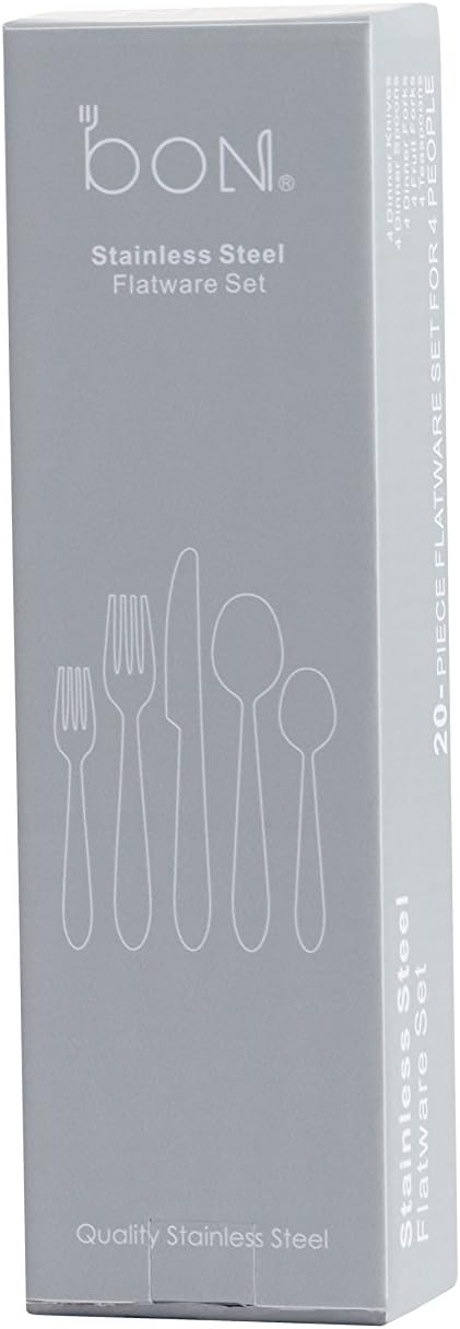 Bon Camisole 20-Piece Stainless Steel Flatware Silverware Cutlery Set, Include Knife/Fork/Spoon, Dishwasher Safe, Service for 4 - Image 9
