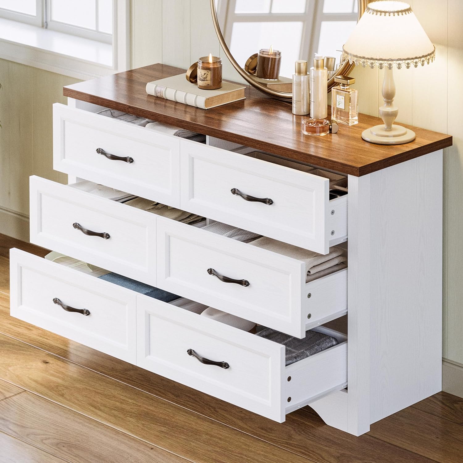 LIKIMIO White Dresser for Bedroom, Modern 6 Drawer Double Dresser for Bedroom with Black Handle, Wide Wood Dressers & Chests of Drawers, 6 Drawer Dressers for Hallway, White - Image 4