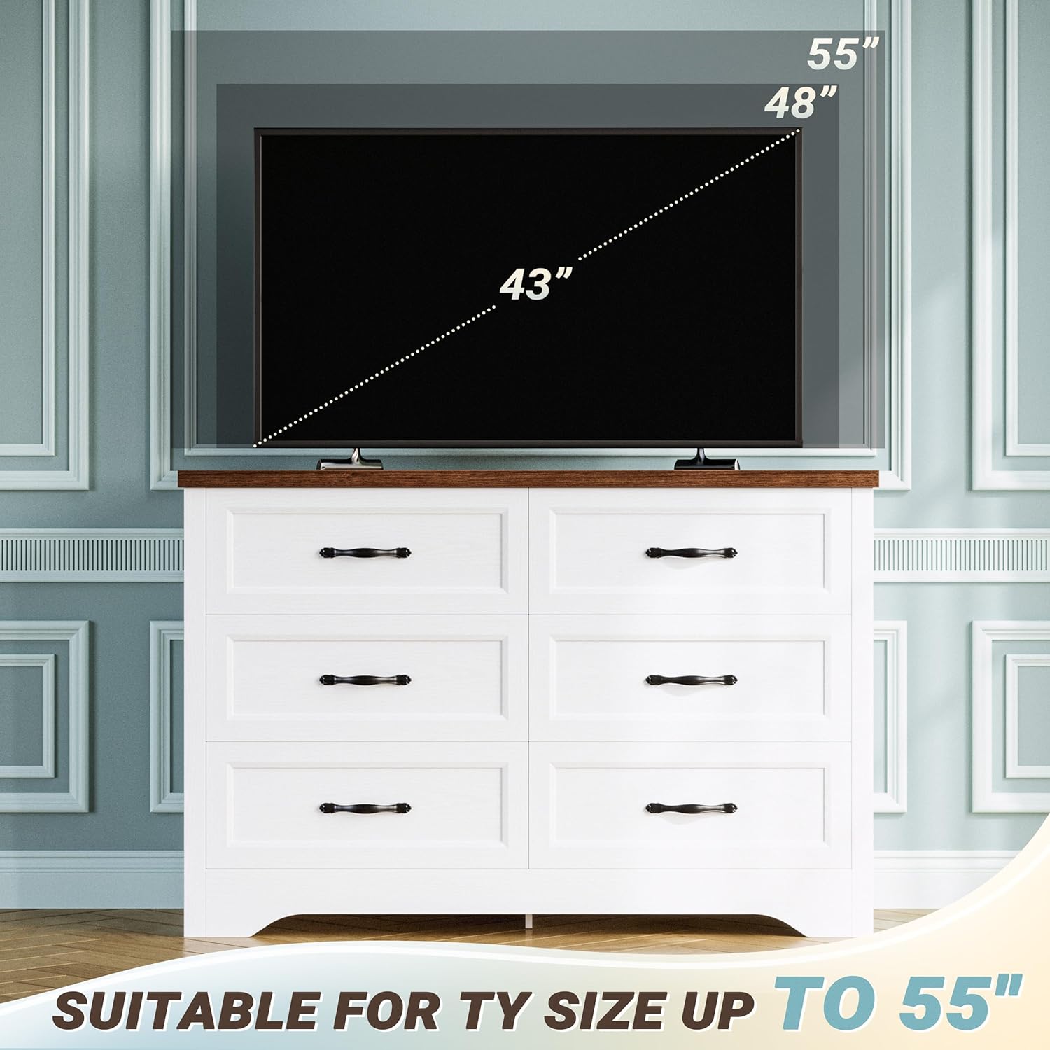 LIKIMIO White Dresser for Bedroom, Modern 6 Drawer Double Dresser for Bedroom with Black Handle, Wide Wood Dressers & Chests of Drawers, 6 Drawer Dressers for Hallway, White - Image 7