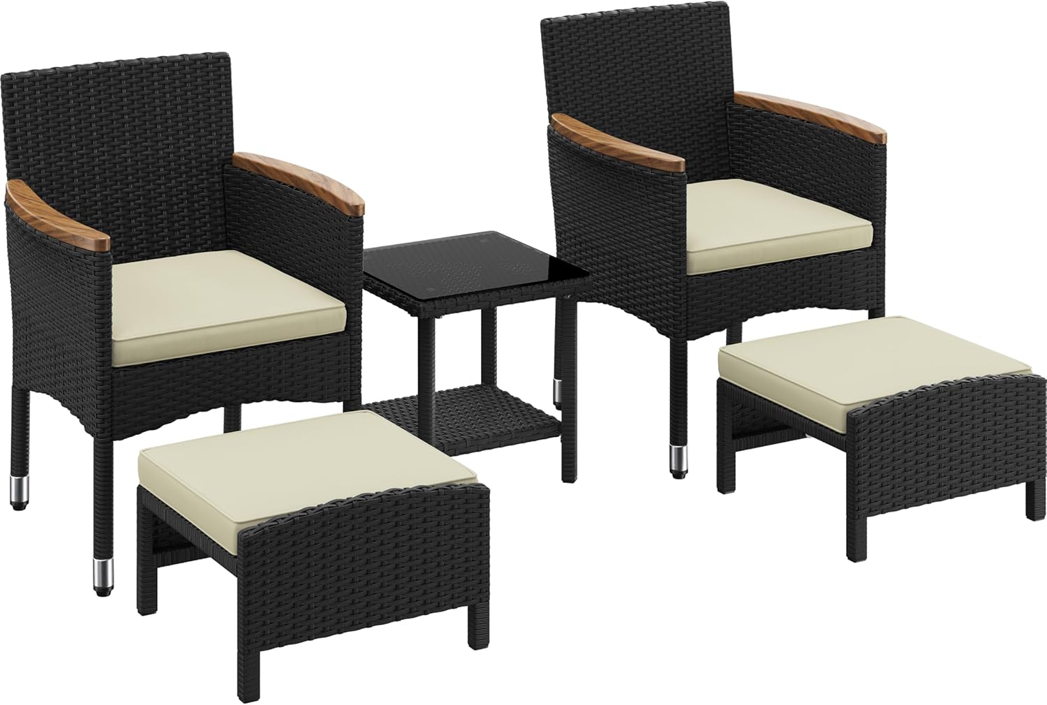 Yaheetech 5 Piece Patio Conversation Set, Outdoor Wicker Bistro Furniture, PE Wicker Outdoor Rattan Chairs Set with Coffee Table for Porch, Poolside, Lawn, Garden, Balcony