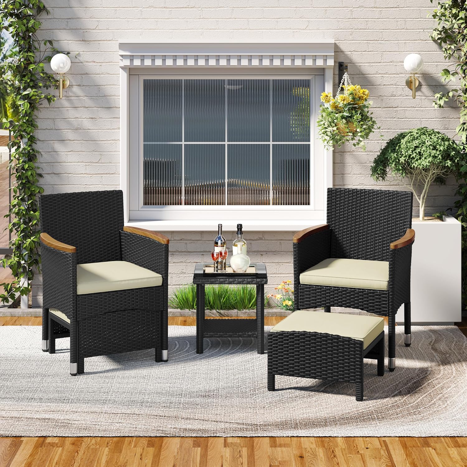Yaheetech 5 Piece Patio Conversation Set, Outdoor Wicker Bistro Furniture, PE Wicker Outdoor Rattan Chairs Set with Coffee Table for Porch, Poolside, Lawn, Garden, Balcony - Image 6