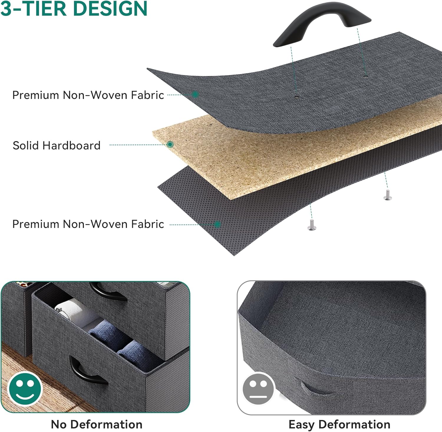 YITAHOME Fabric Dresser with 7 Drawers - Storage Tower with Large Capacity, Organizer Unit for Living Room - Sturdy Steel Frame, Easy Pull Fabric Bins & Wooden Top (Black/Grey) - Image 7